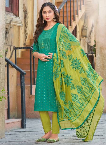 Green Colour Shivli 1 Designer Fancy Wear Kurti Bottom And Dupatta Ready Made Collection 1002
